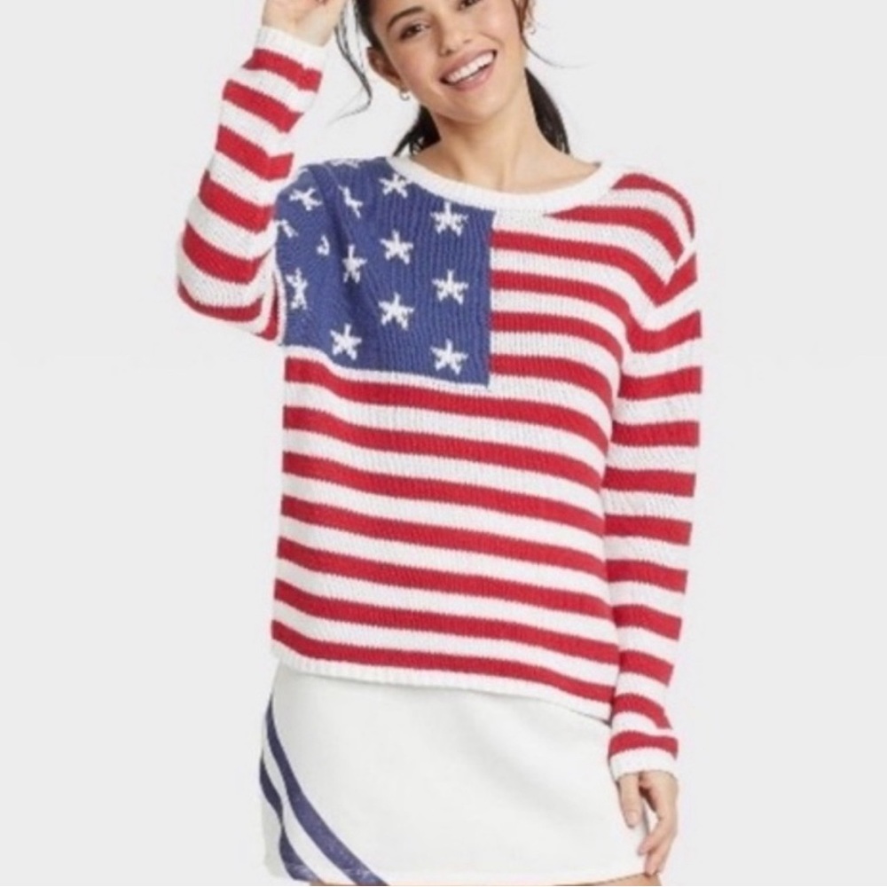 Target Greyson Threads American Flag Graphic Knit Sweater in XS